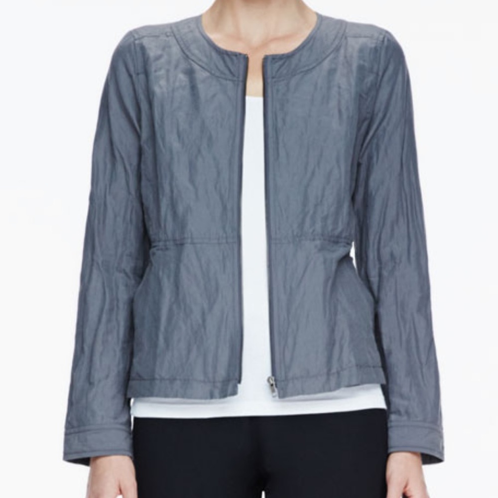 Eileen Fisher Rumpled gray Metallic Zip-Front Jacket Large